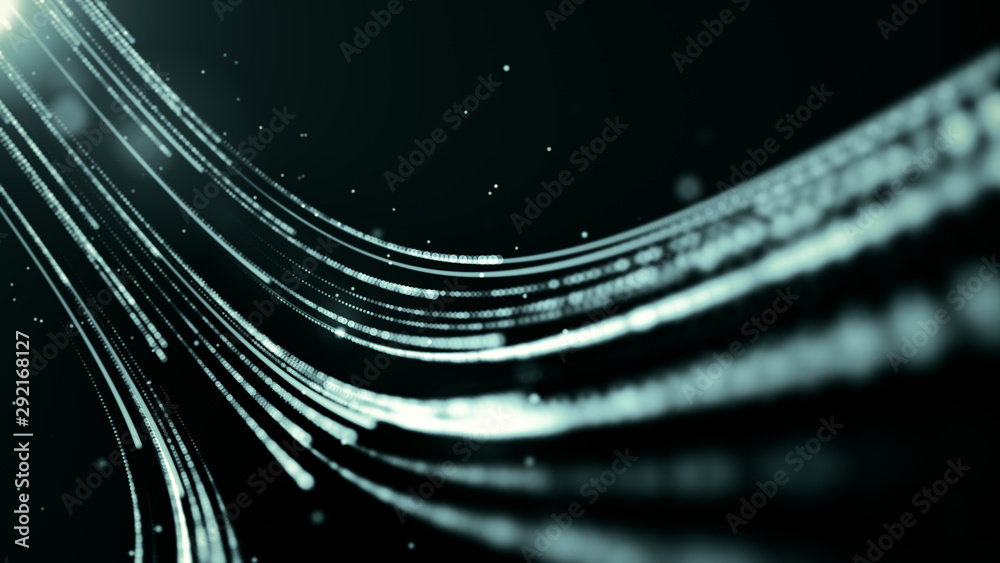 Poster abstract background. futuristic data stream. high tech pattern with glitter particles and rays of li