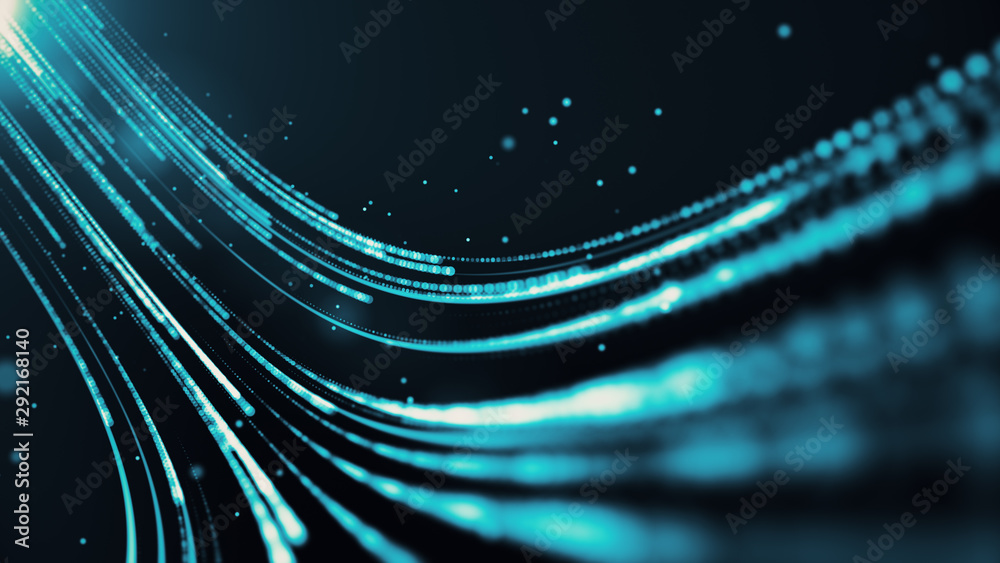 Poster blue futuristic stream. digital data flow. creative abstract background. dynamic pattern with power 