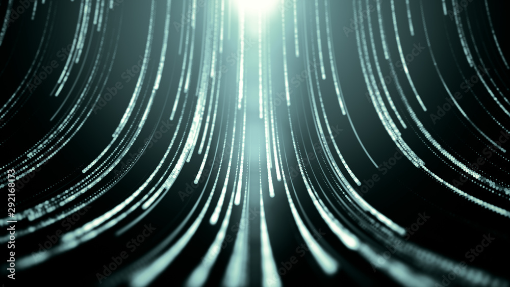 Poster abstract high technology background. dynamic flow texture with particles and nean lights. futuristic