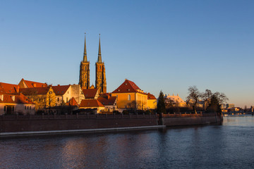 View on The Cathedral of St. John the Baptist in Wrocaw at sunset. Poland