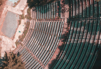 Aerial view over an abandoned ampitheatre in Jekyll Island, Georgia