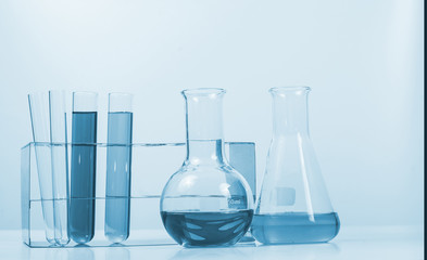 Test tubes , pharmacy and medical research laboratory.