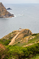 The Porta Lighthouse on the coast of the central island (lighthouse island). Cies Islands...