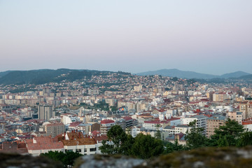 Fototapeta na wymiar View of the city from the observation platform of the Fortress of O Castro, Vigo, Galicia.