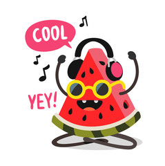 watermelon listening to music with headphones