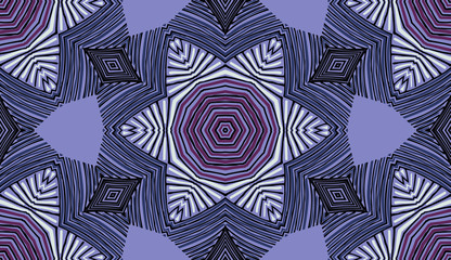 Seamless circular vector pattern. Colored decorative repainting background with tribal and ethnic motifs. Abstract floral geometric lace. Symmetrical flower ornament