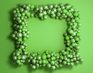 abstract background green frame as background with striped elegant balls 3d render