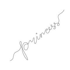 Princess continuous line drawing,  text for girls clothes, small tattoo, badge, print for clothes and logo design, hand drawn lettering princess for print one single line.
