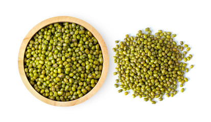 Mung beans isolated on white background. top view