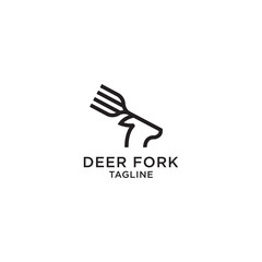 Deer Fork Logo Design Template. Food, Nature, Modern - Vector