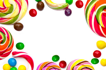frame of lollipops on a white background.