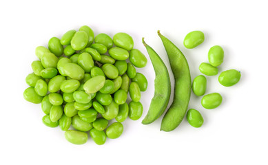 soy beans isolated on white background. top view