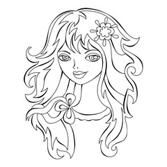 Pretty line drawing girl for coloring