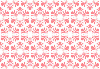 Flower geometric pattern. Seamless vector background. White and pink ornament. Ornament for fabric, wallpaper, packaging. Decorative print