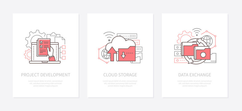 Digital technology - line design style icons set