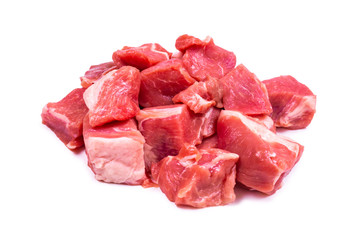 Fresh raw pork pieces isolated.
