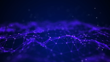 Big data visualization. Abstract background with connecting dots and lines. 3D rendering. High resolution.