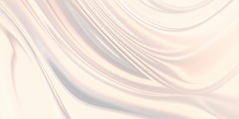 Beige silk bridal background. Drapery smooth texture. 3D rendering abstraction.