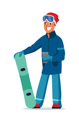 Happy snowboarder flat vector illustration