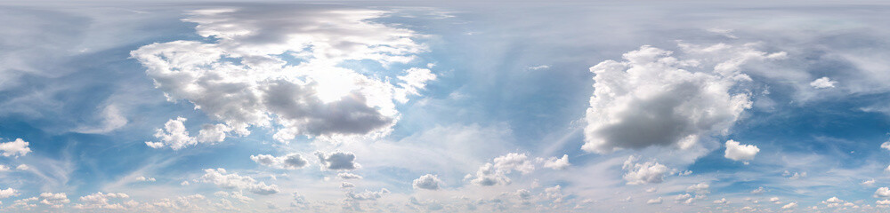 Seamless cloudy blue sky hdri panorama 360 degrees angle view with zenith and beautiful clouds for...