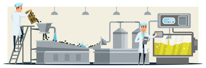 Oil pouring in bottle flat vector illustration