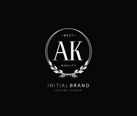 Fototapeta na wymiar A K AK Beauty vector initial logo, handwriting logo of initial signature, wedding, fashion, jewerly, boutique, floral and botanical with creative template for any company or business.