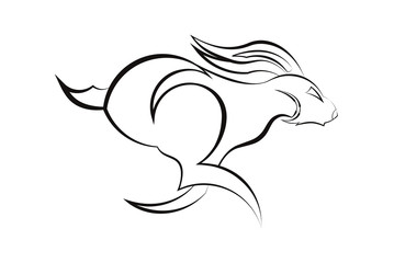 Vector rabbit running at full speed, thin and thick lines throughout the vector