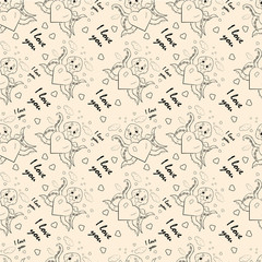 contoured seamless childrens illustration of a octopus hugging a heart with I love you