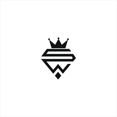 King Crown gold and diamonds with  S and W letter logo design