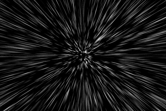 Snow lines bokeh white on black background. abstract speed light motion blur texture. star particle or space traveling