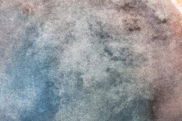 Abstract art background light blue and white colors. Watercolor painting on canvas with stains.