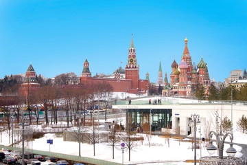 View of the Kremlin in Moscow and St. Basil's Cathedral.