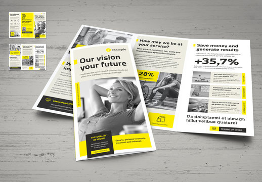 Beige Trifold Brochure Layout with Yellow Accents