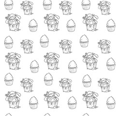 Halloween coloring book pattern with scary cupcakes, cream, bats. Antistress for adults and children