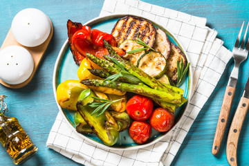 Grilled vegetables - zucchini, paprika, eggplant, asparagus and tomatoes.