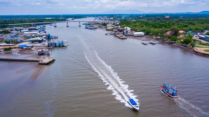 Obraz premium View of Pak Nam Prasae in Rayong province, Thailand. This area have many fisher village along the river.