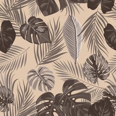Vector tropical jungle seamless pattern with palm tree leaves