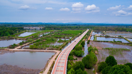 View of Pak Nam Prasae in Rayong province, Thailand. This area have many fisher village along the river.