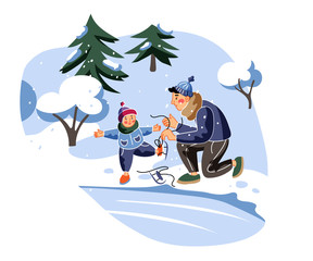 Ice skating flat vector illustration