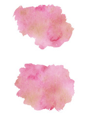 Hand painted abstract Watercolor Wet pink and gold set brush strokes isolated on white background.