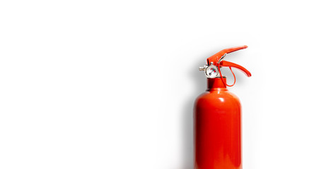 Fire Extinguisher and its shadow isolated on white wall background - Copy space - Business Concept