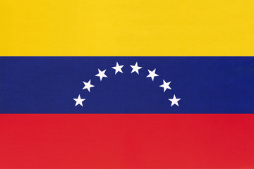 Venezuela national fabric flag textile background. Symbol of world south America country.