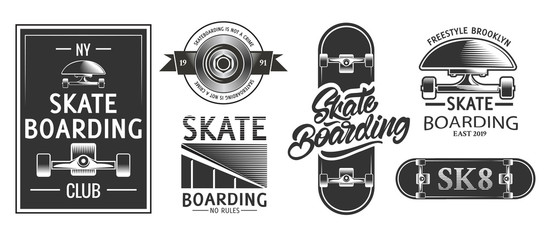 Skateboarding logos or emblems in monochrome style. Skateboard poster t-shirt design. Urban © Igor