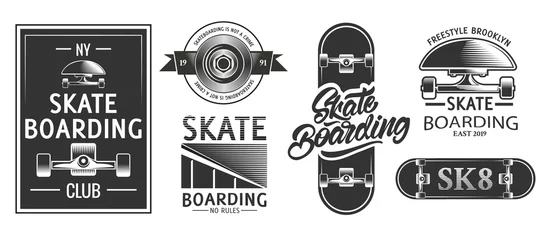 Tuinposter Skateboarding logos or emblems in monochrome style. Skateboard poster t-shirt design. Urban © Igor