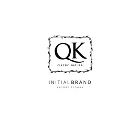 Q K QK Beauty vector initial logo, handwriting logo of initial signature, wedding, fashion, jewerly, boutique, floral and botanical with creative template for any company or business.