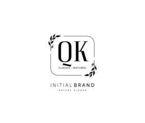 Q K QK Beauty vector initial logo, handwriting logo of initial signature, wedding, fashion, jewerly, boutique, floral and botanical with creative template for any company or business.