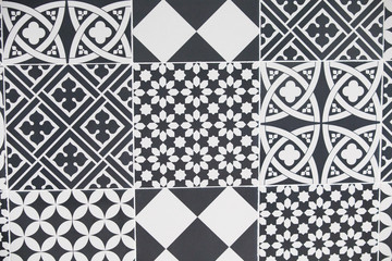 Modern geometric black and white kitchen tiles