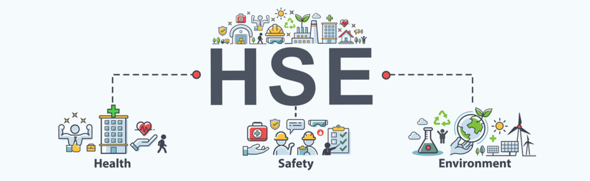 HSE - Health Safety Environment Acronym Banner Web Icon For Business And Organization. Standard Safe Industrial Work And Industrial.