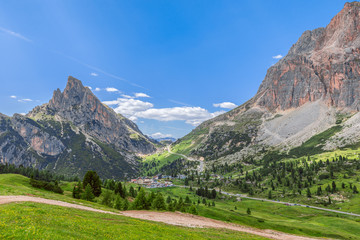 Fototapeta na wymiar Beautiful view of the Dolomites Mountain at The Valparola Pass, Belluno Province, Italian Alps