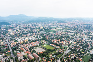 Fototapeta na wymiar City Graz aerial view with districts Eggenberg and Wetzelsdorf, Styria
